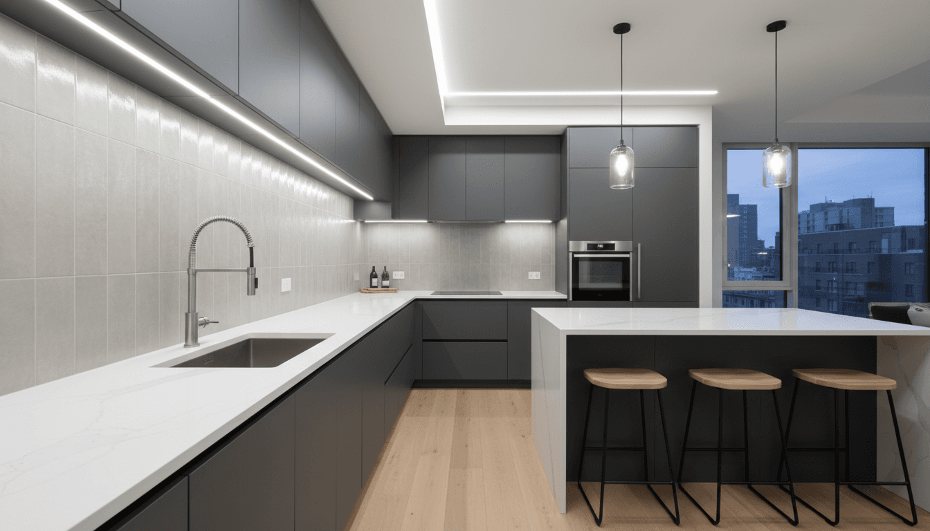 Modern plumbing fixtures in updated kitchen or bathroom